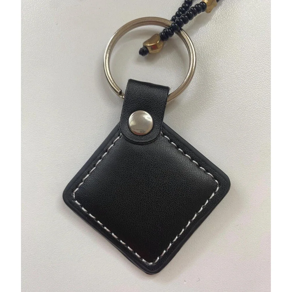 Black Beaded Faux Leather Diamond Keychain Gold Stars Dreamer Inspirational